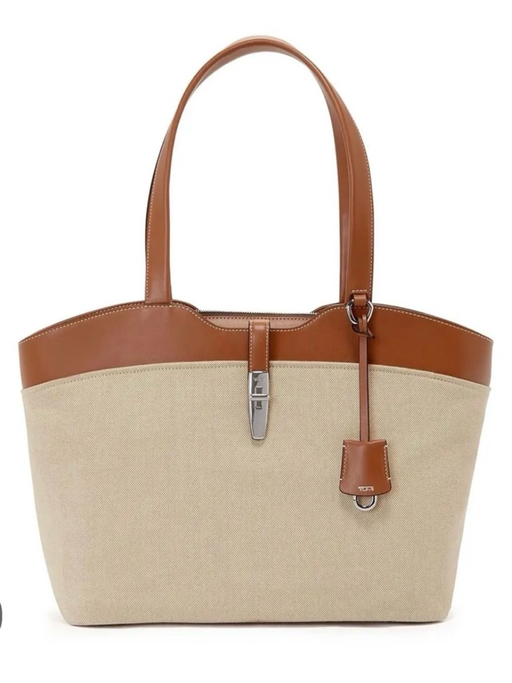 TUMI Mezzanine Graz Tote Canvas and Leather Tote Bag in Natural/Saddle